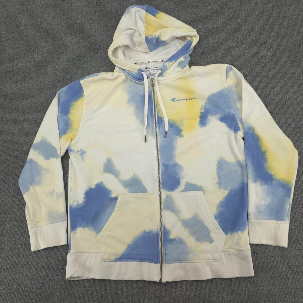 Champion Hoodie Womens 1X White Tie Dye Full Zip Terry Sweatshirt Casual